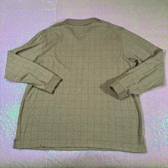 Lands' End Beige Windowpane Grid Long Sleeve Henley Polo Shirt (XL) ★ - Picture 7 of 7